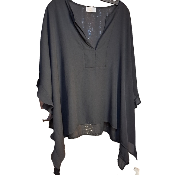 Prinzzesa Boutiques Tops - Prinzzesa Boutique Sheer Black Women's Top. Open Sides Cape Top.